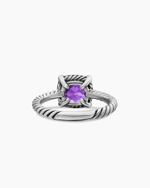 Womens Petite Chatelaine Pavé Bezel Ring in Sterling Silver, 7mm