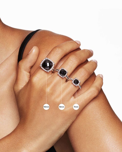 Womens Petite Chatelaine® Pavé Bezel Ring in Sterling Silver with Amethyst and Diamonds, 7mm