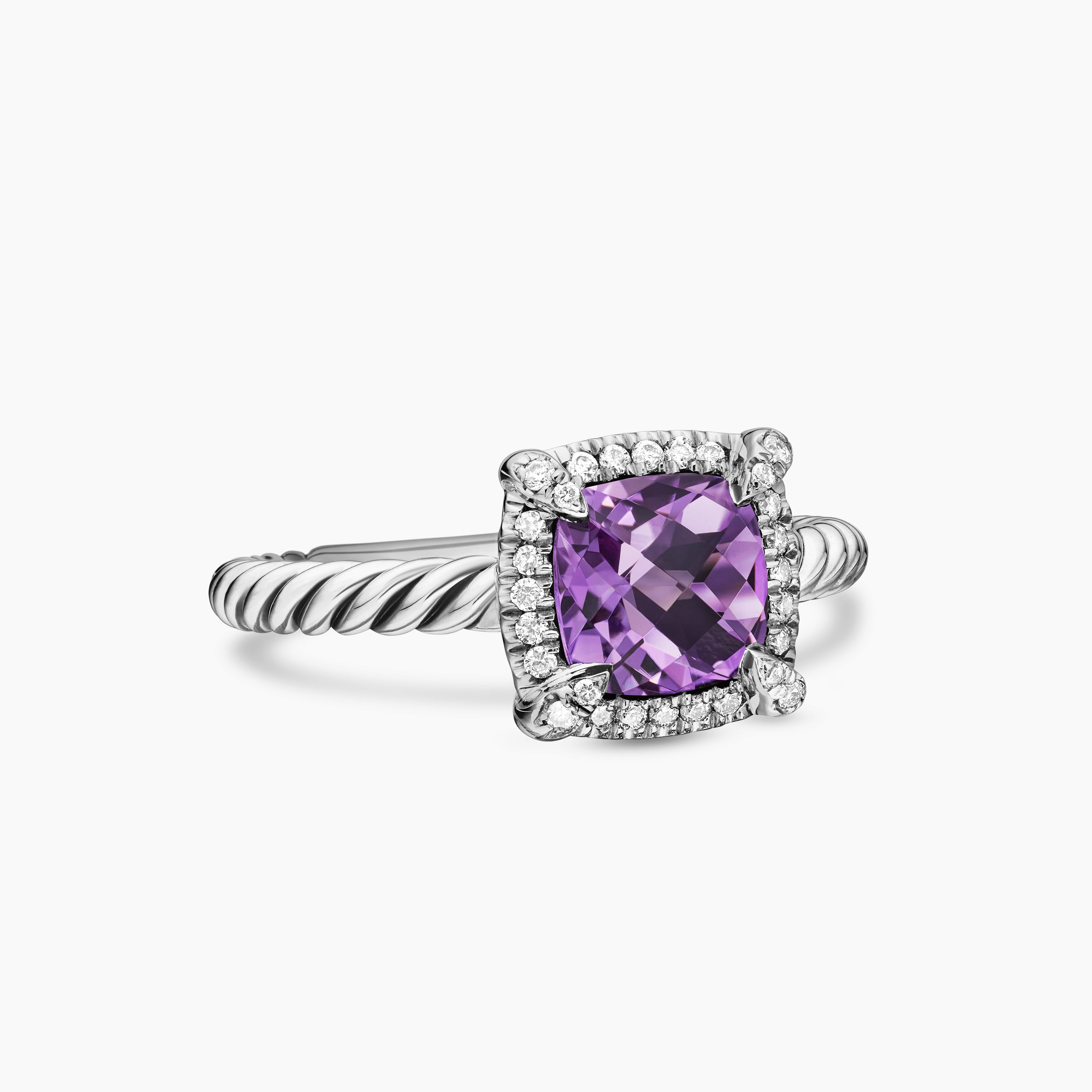Womens Petite Chatelaine Pav&eacute; Bezel Ring in Sterling Silver, 7mm
