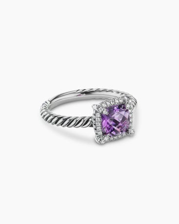 Petite Chatelaine® Pavé Bezel Ring in Sterling Silver with Amethyst and Diamonds, 7mm