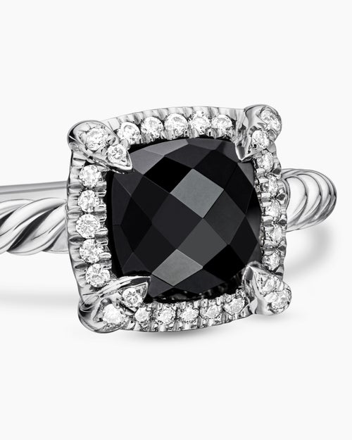 Womens Petite Chatelaine® Pavé Bezel Ring in Sterling Silver with Black Onyx and Diamonds, 7mm