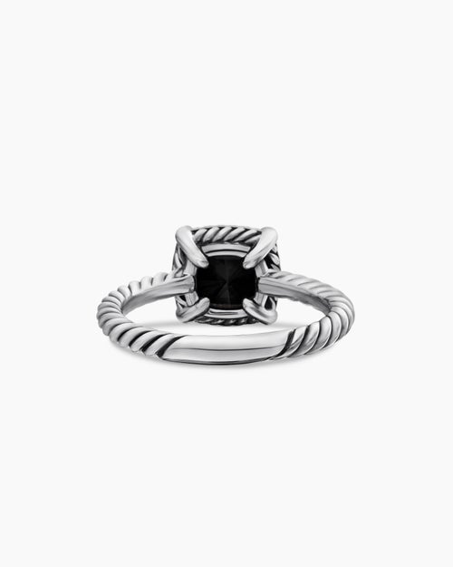 Womens Petite Chatelaine® Pavé Bezel Ring in Sterling Silver with Black Onyx and Diamonds, 7mm