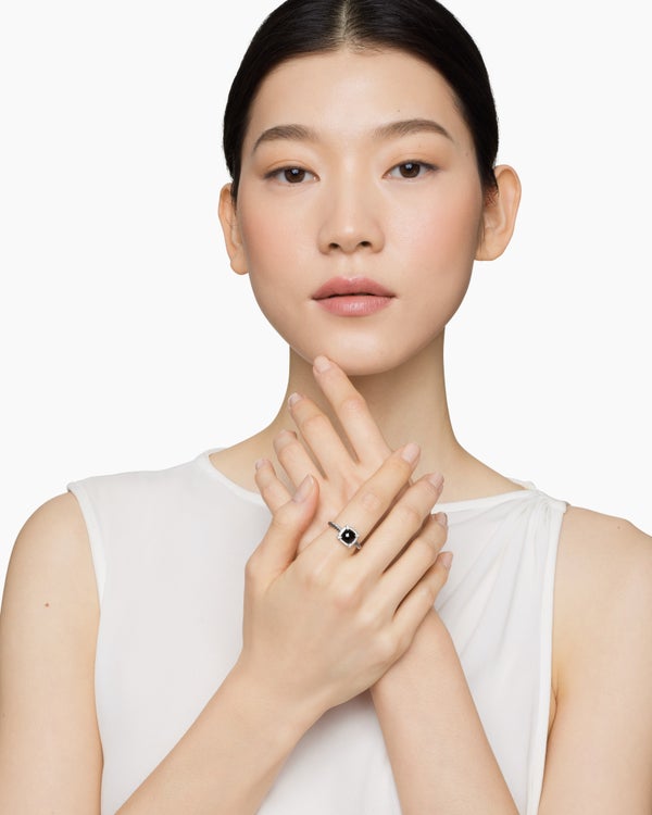 Bague sertie en chaton avec pavé Petite Chatelaine en argent sterling, 7 mm