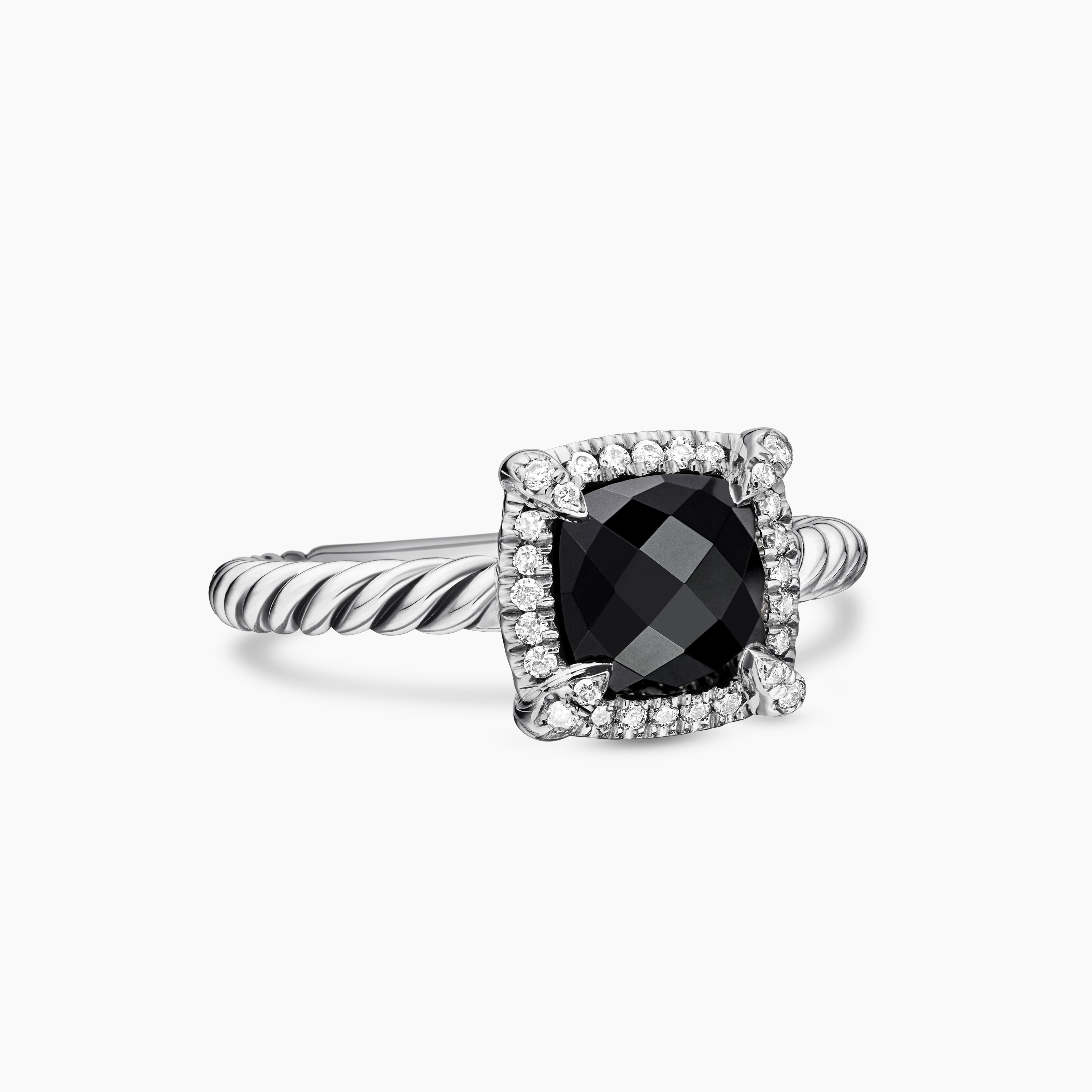 Womens Petite Chatelaine Pav&eacute; Bezel Ring in Sterling Silver, 7mm