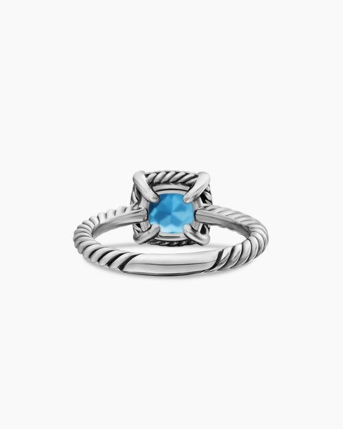 Womens Petite Chatelaine® Pavé Bezel Ring in Sterling Silver with Blue Topaz and Diamonds, 7mm