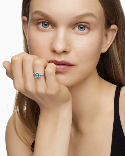 Womens Petite Chatelaine Pavé Bezel Ring in Sterling Silver, 7mm