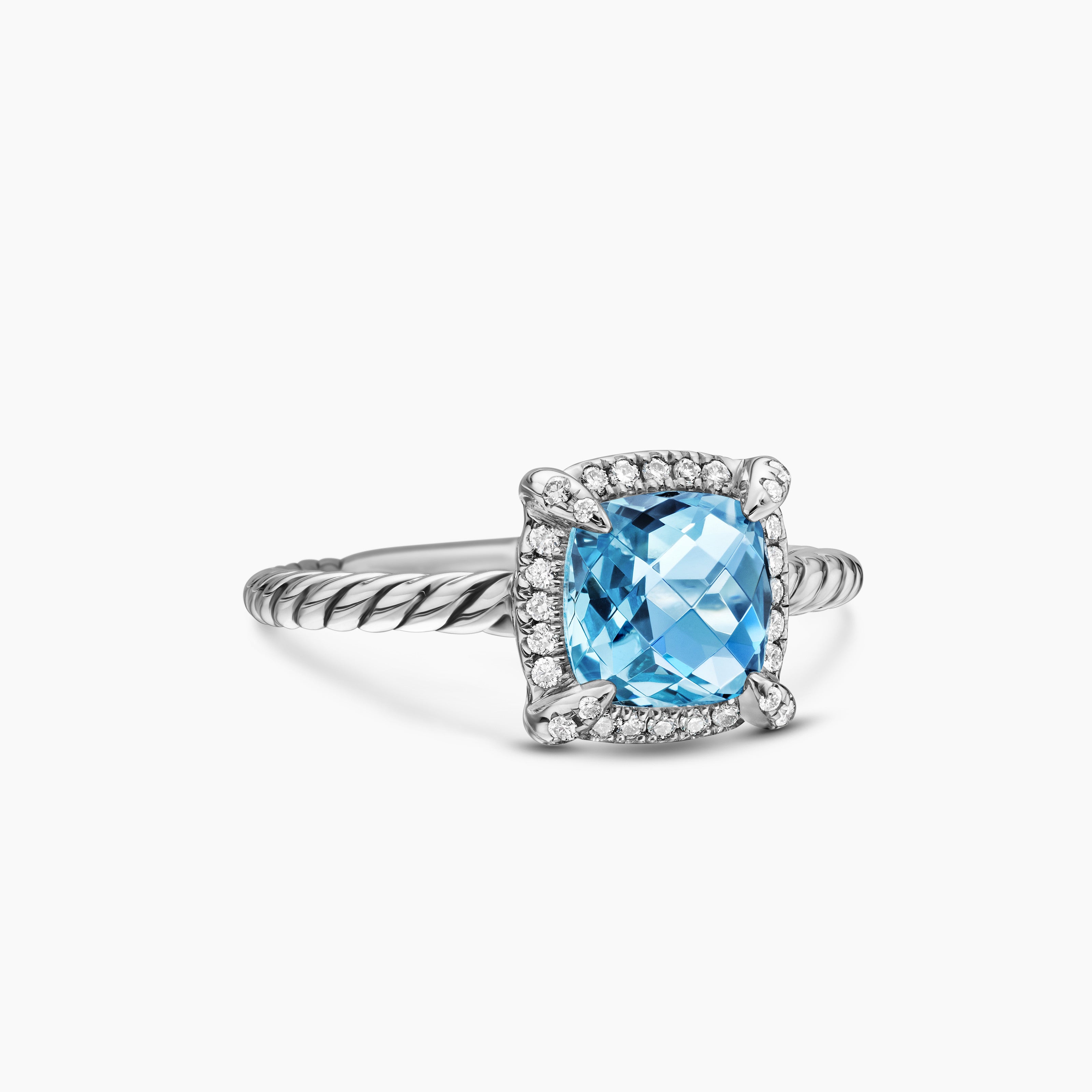 Womens Petite Chatelaine Pav&eacute; Bezel Ring in Sterling Silver, 7mm