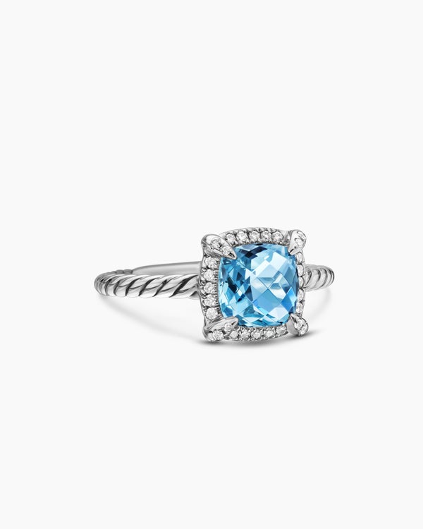 Petite Chatelaine® Pavé Bezel Ring in Sterling Silver with Peridot and Diamonds, 7mm