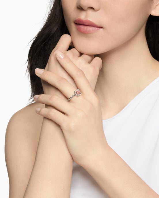 Petite Chatelaine® Pavé Bezel Ring in Sterling Silver with Morganite and Diamonds, 7mm
