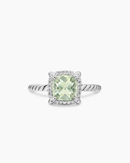 Womens Petite Chatelaine® Pavé Bezel Ring in Sterling Silver with Prasiolite and Diamonds, 7mm