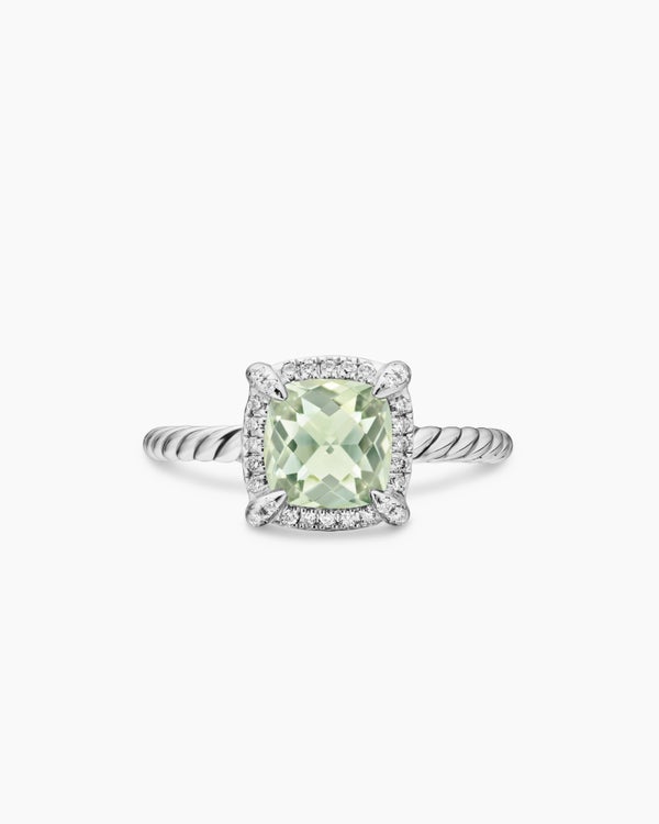 Petite Chatelaine® Pavé Bezel Ring in Sterling Silver with Morganite and Diamonds, 7mm