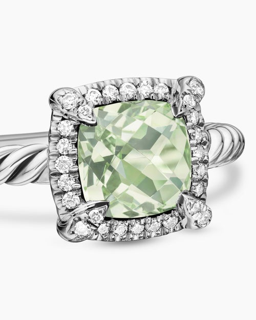 Womens Petite Chatelaine® Pavé Bezel Ring in Sterling Silver with Prasiolite and Diamonds, 7mm