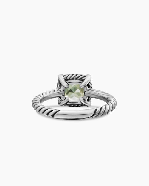 Womens Petite Chatelaine® Pavé Bezel Ring in Sterling Silver with Prasiolite and Diamonds, 7mm