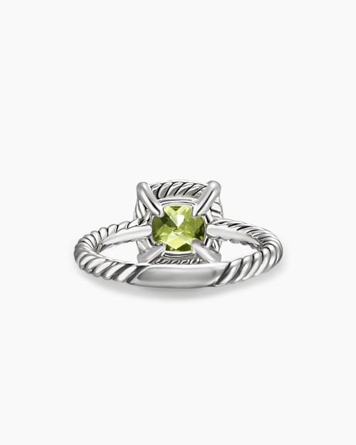 Womens Petite Chatelaine® Pavé Bezel Ring in Sterling Silver with Peridot and Diamonds, 7mm