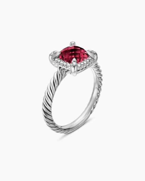 Womens Petite Chatelaine® Pavé Bezel Ring in Sterling Silver with Rhodolite Garnet and Diamonds, 7mm