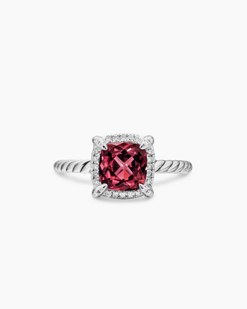 Womens Petite Chatelaine® Pavé Bezel Ring in Sterling Silver with Rhodolite Garnet and Diamonds, 7mm