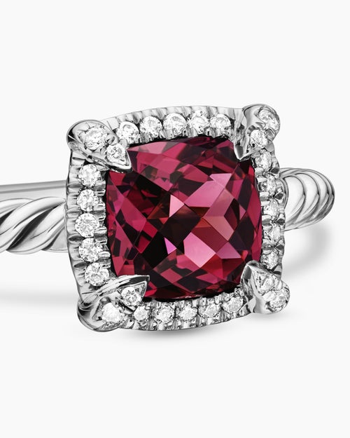 Womens Petite Chatelaine® Pavé Bezel Ring in Sterling Silver with Rhodolite Garnet and Diamonds, 7mm