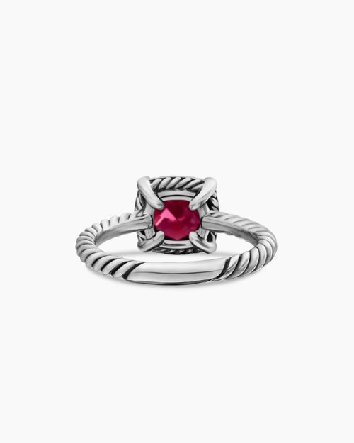 Womens Petite Chatelaine® Pavé Bezel Ring in Sterling Silver with Rhodolite Garnet and Diamonds, 7mm