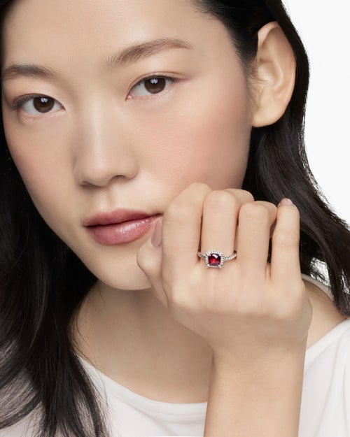 Womens Petite Chatelaine Pavé Bezel Ring in Sterling Silver, 7mm