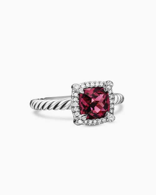 Womens Petite Chatelaine Pavé Bezel Ring in Sterling Silver, 7mm