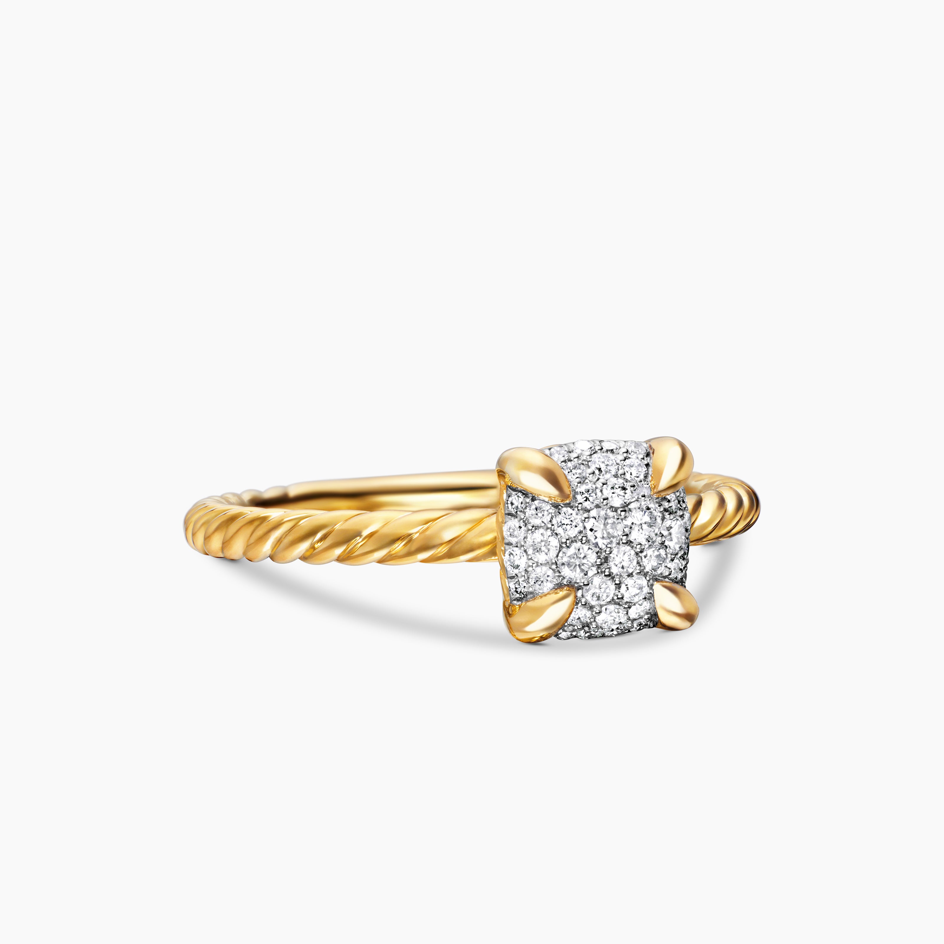 Womens Petite Chatelaine Ring in 18K Yellow Gold with Pav&eacute;, 7mm