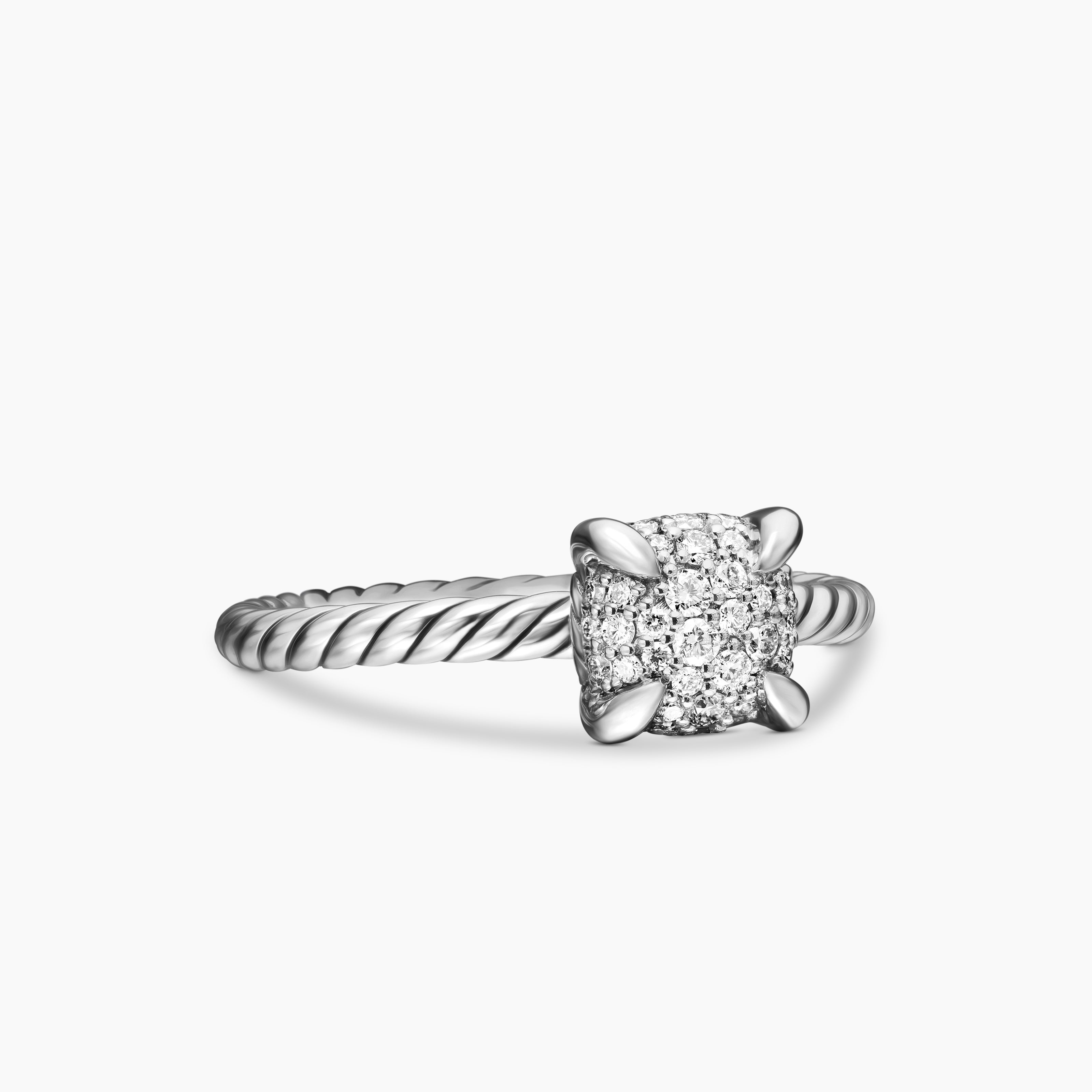 Womens Petite Chatelaine Ring in Sterling Silver with Pav&eacute;, 7mm