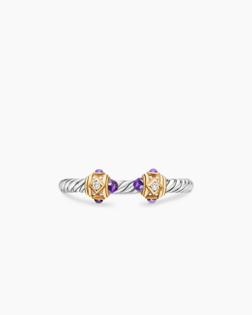 Womens Renaissance Ring in Sterling Silver with 14K Yellow Gold and Diamonds, 2.3mm