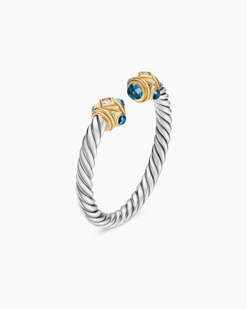Womens Renaissance® Ring in Sterling Silver with 14K Yellow Gold, Hampton Blue Topaz and Diamonds, 2.3mm
