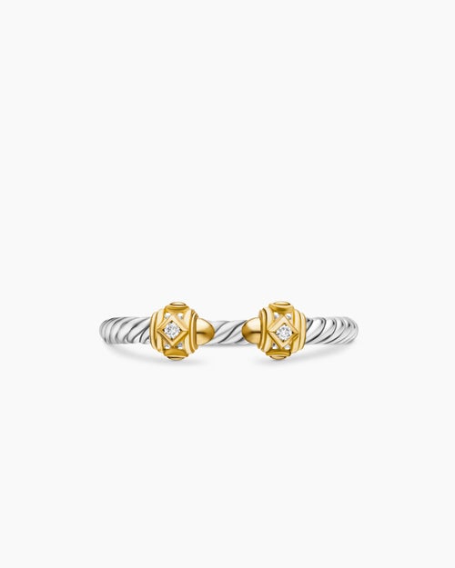 Womens Renaissance® Ring in Sterling Silver with 14ct Yellow Gold, Gold Domes and Diamonds, 2.3mm