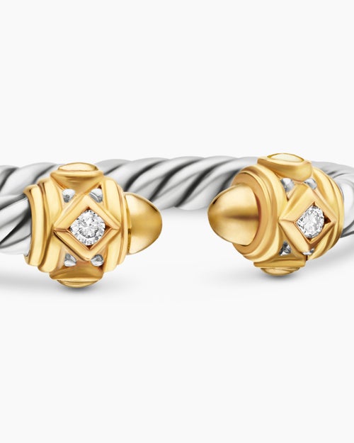 Womens Renaissance Ring in Sterling Silver with 14ct Yellow Gold and Diamonds, 2.3mm