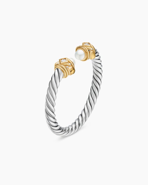 Renaissance Ring in Sterling Silver with 14K Yellow Gold, Pearls and Diamonds, 2.3mm