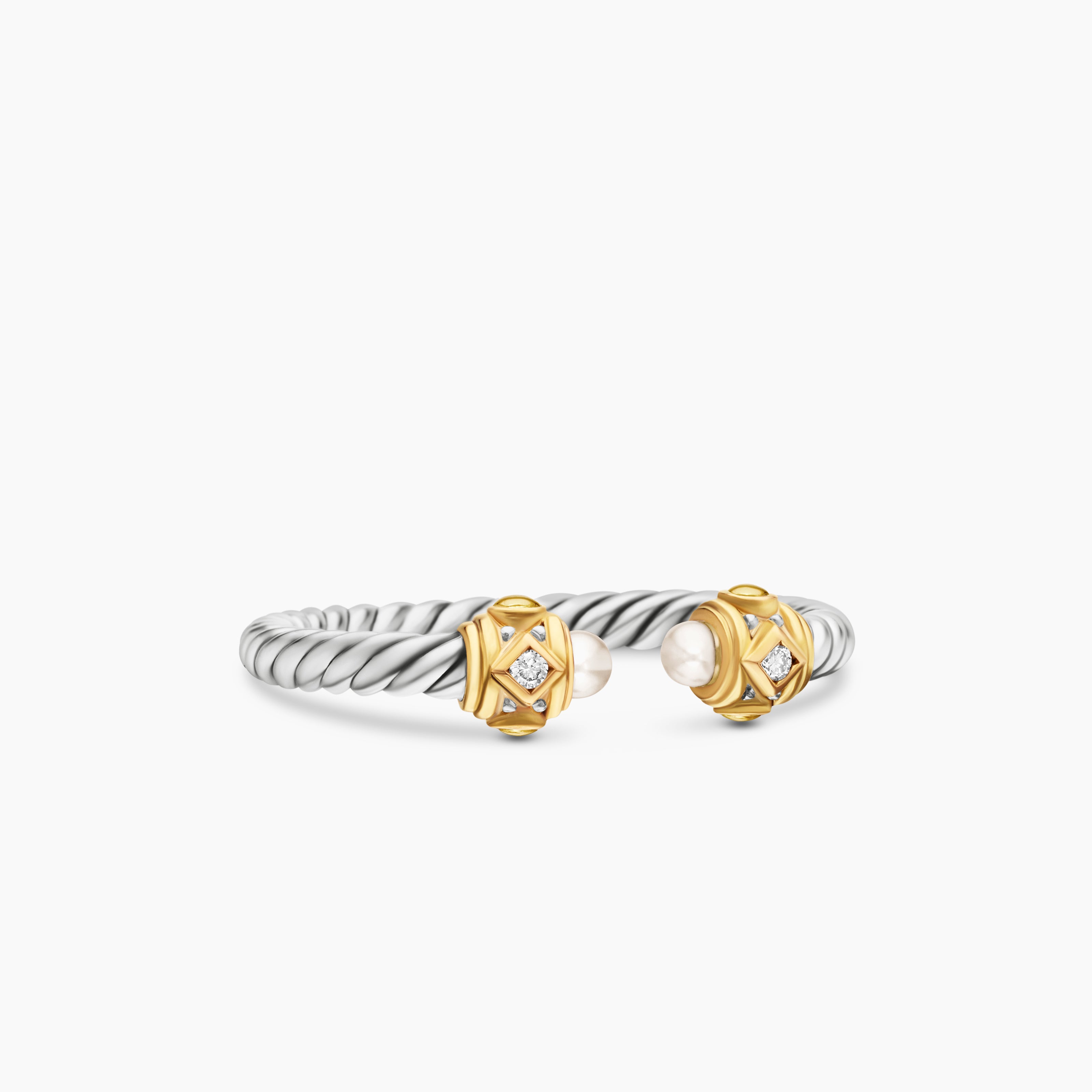 Womens Renaissance Ring in Sterling Silver with 14K Yellow Gold and Diamonds, 2.3mm