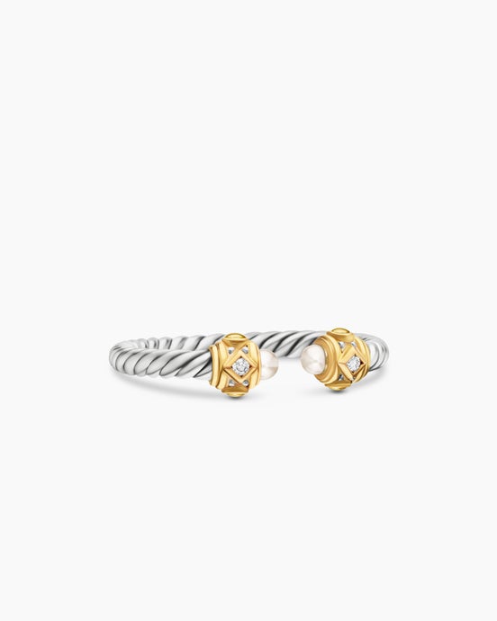 Renaissance Ring in Sterling Silver with 14K Yellow Gold, Pearls and Diamonds, 2.3mm