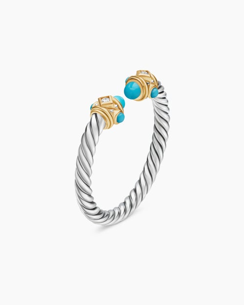 Womens Renaissance® Ring in Sterling Silver with 14K Yellow Gold, Turquoise and Diamonds, 2.3mm