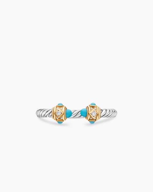 Womens Renaissance® Ring in Sterling Silver with 14K Yellow Gold, Turquoise and Diamonds, 2.3mm