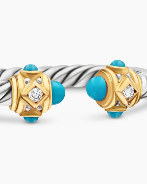 Womens Renaissance® Ring in Sterling Silver with 14K Yellow Gold, Turquoise and Diamonds, 2.3mm