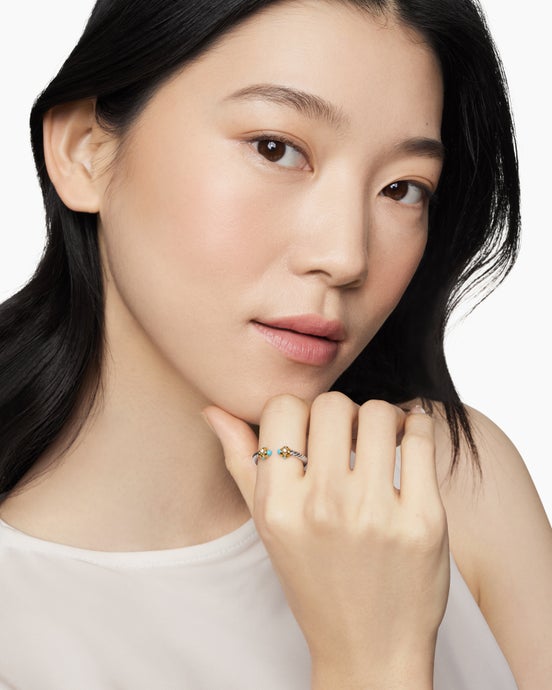 Bague Renaissance® en argent massif avec or jaune 14 carats, turquoise et diamants, 2,3 mm