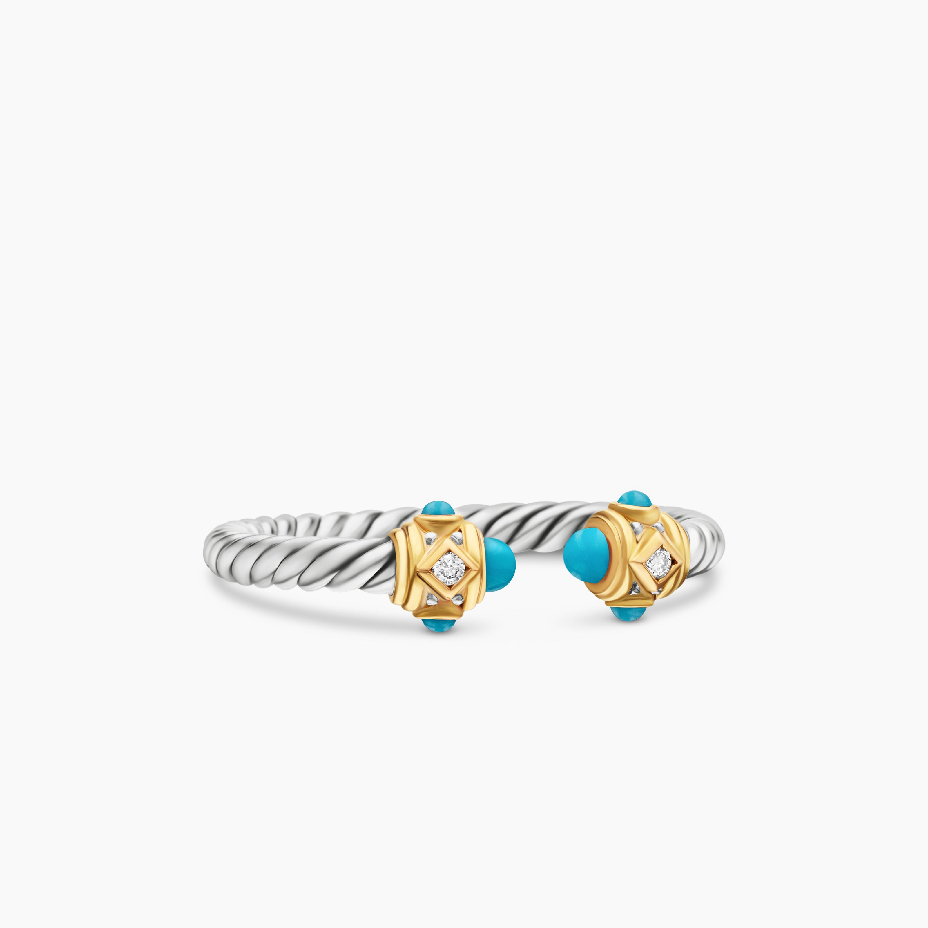Womens Renaissance Ring in Sterling Silver with 14K Yellow Gold and Diamonds, 2.3mm