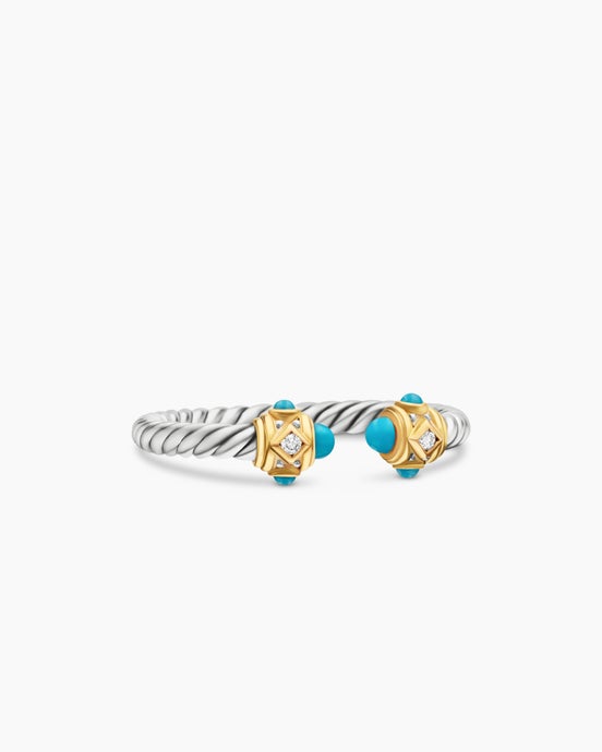 Bague Renaissance® en argent massif avec or jaune 14 carats, turquoise et diamants, 2,3 mm