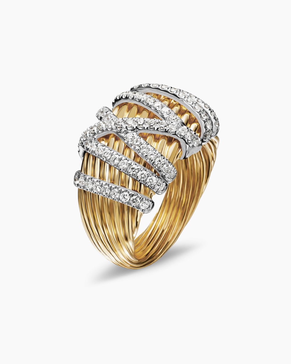 Womens Helena Dome Ring in 18K Yellow Gold with Pavé Diamonds, 15.7mm