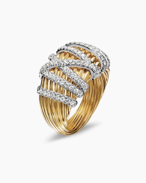 Womens Helena Dome Ring in 18ct Yellow Gold with Pavé Diamonds, 15.7mm