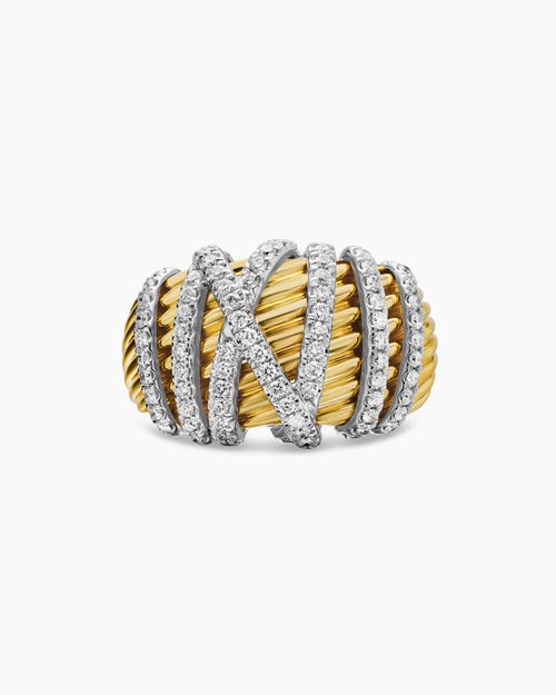 Womens Helena Dome Ring in 18ct Yellow Gold with Pavé Diamonds, 15.7mm