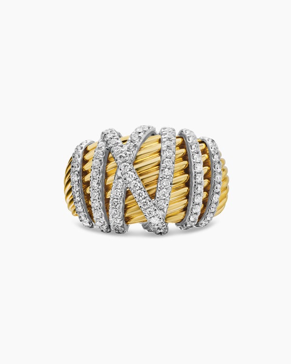 Helena Dome Ring in 18K Yellow Gold with Pavé Diamonds, 15.7mm