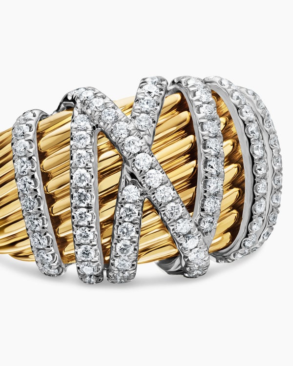 Helena Dome Ring in 18K Yellow Gold with Pavé Diamonds, 15.7mm