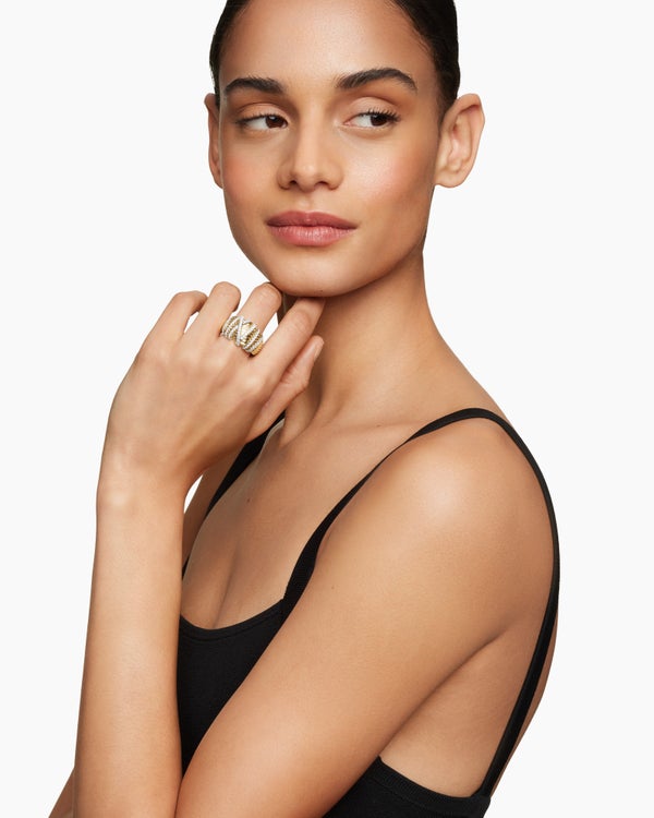 Helena Dome Ring in 18K Yellow Gold with Pavé Diamonds, 15.7mm