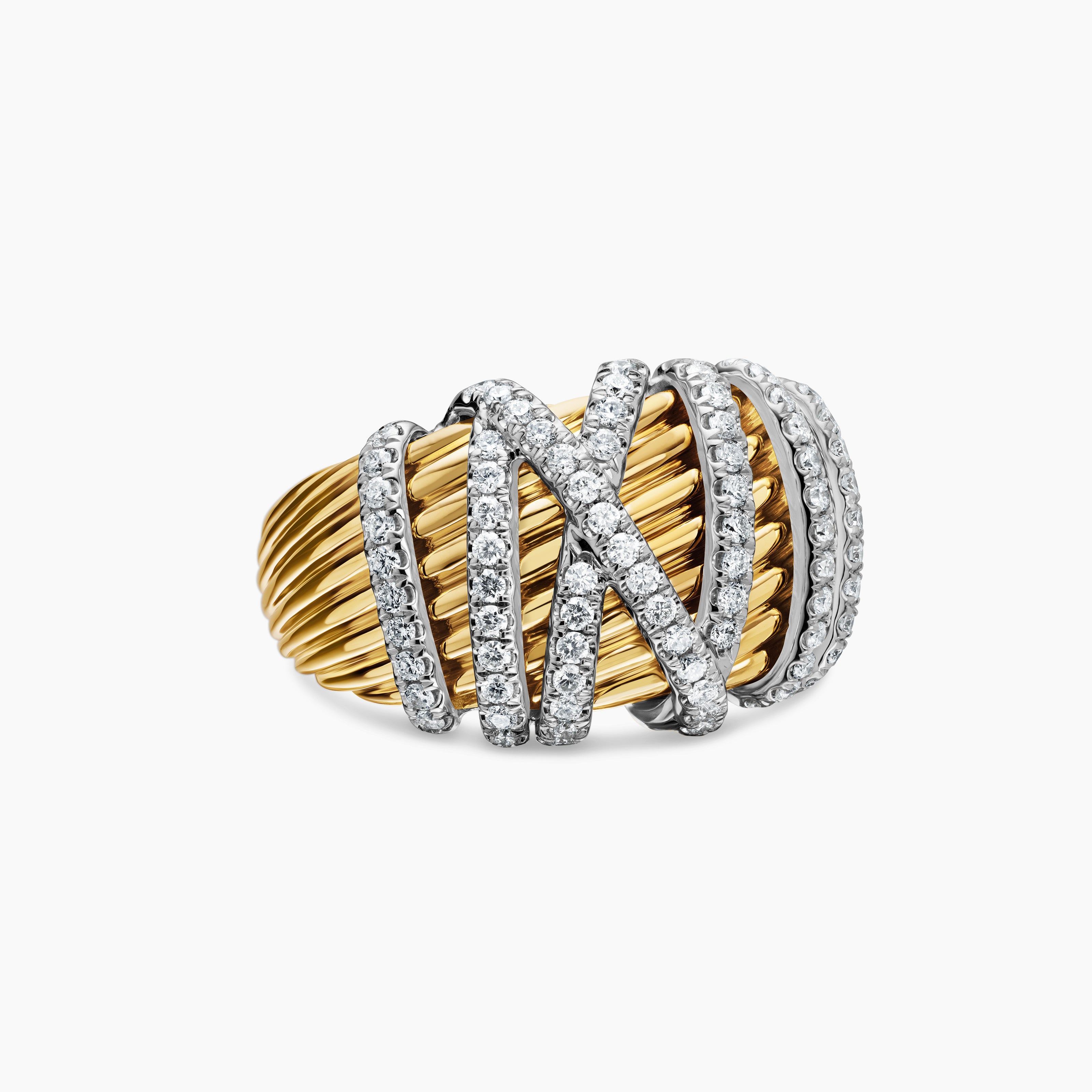Womens Helena Dome Ring in 18ct Yellow Gold with Pav&eacute; Diamonds, 15.7mm