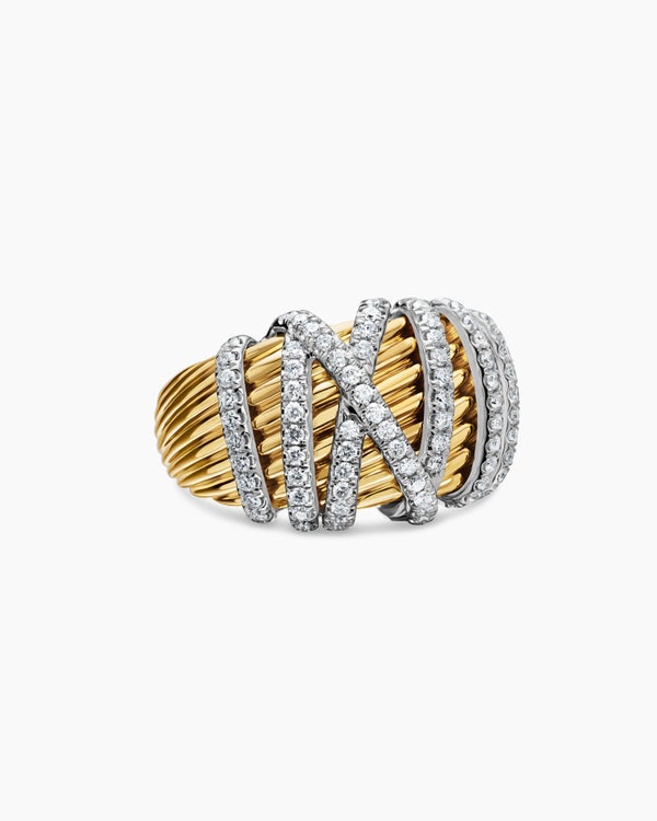 Helena Dome Ring in 18K Yellow Gold with Pavé Diamonds, 15.7mm