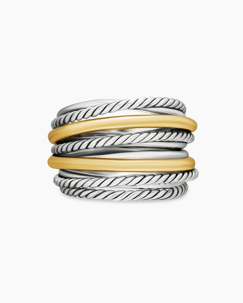 Womens Crossover Ring in Sterling Silver with 18K Yellow Gold, 17.8mm