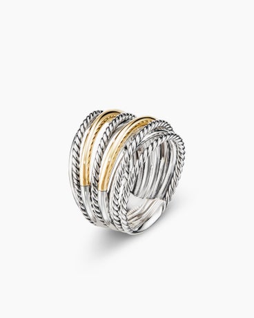 Crossover Ring in Sterling Silver with 18K Yellow Gold, 17.8mm