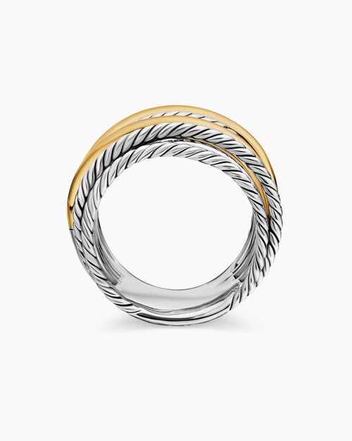 Womens Crossover Ring in Sterling Silver with 18K Yellow Gold, 17.8mm